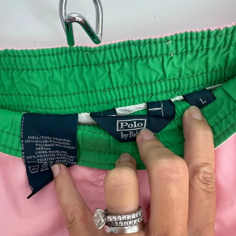 Vintage Ralph Lauren Polo Sport Swim Trunks Mens Large Shorts Pink Mesh